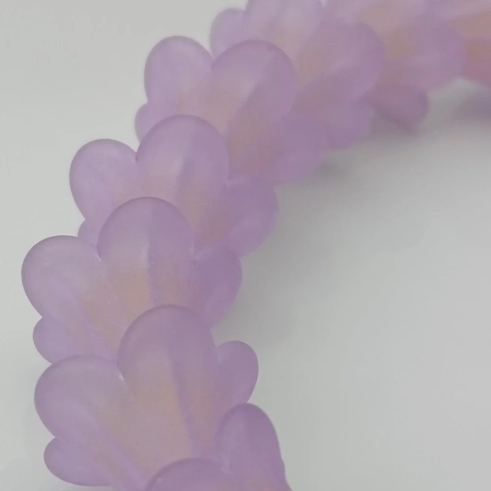 Lavender Purple Frosted Flower Acrylic Stretch Bracelet Yellow Glass Bead Floral